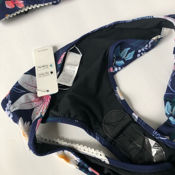 CUPSHE Navy Floral Cutout Bikini Size L - Picture 5 of 12